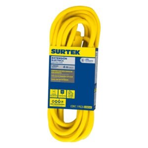 Extensión Eléctrica De Uso Rudo 4 Metros (127vca/ 10a Máximo) Clavija 2 Patas Con 3 Salidas Color Amarilla.