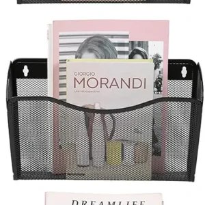 Organizador 3 Pocket De Archivos Montado En La Pared De Malla, Estante Para Correo, Organizador De Archivos De Pared De Oficina De Hierro, Negro