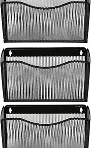 Organizador 3 Pocket De Archivos Montado En La Pared De Malla, Estante Para Correo, Organizador De Archivos De Pared De Oficina De Hierro, Negro