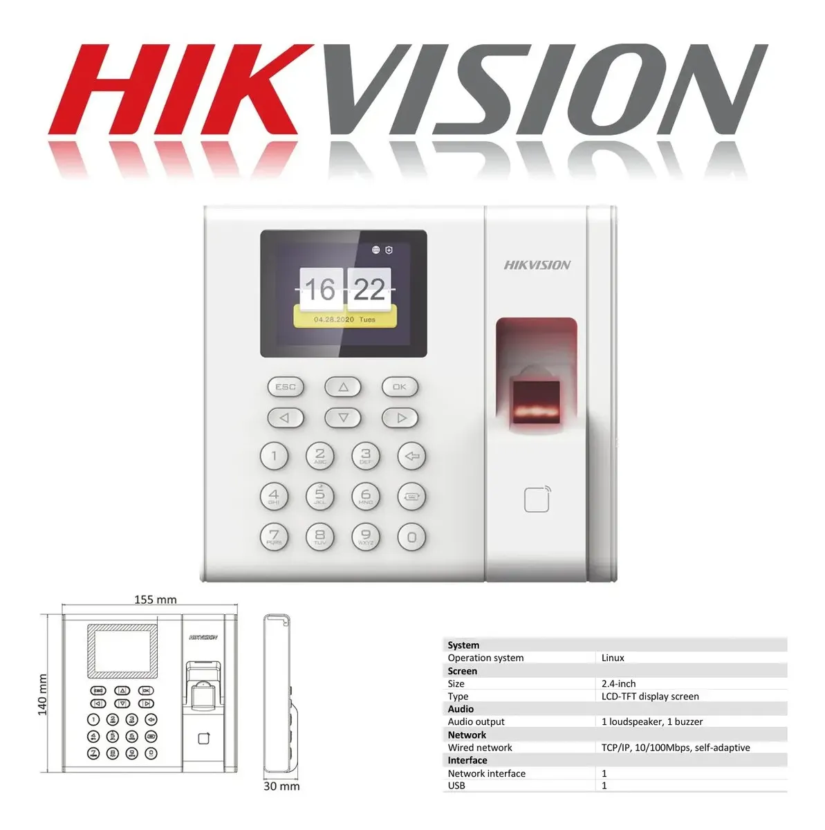 Reloj Checador Digital Huella Y Tarjeta con Batería de Respaldo Hikvision + Software / DS-K1A8503EF-B - Imagen 2
