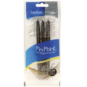 Bolígrafo Punta Ultra Fino Stick Negro Bolsa con 3 Piezas Punta de Aguja de 0.5 mm Azor Pin Point