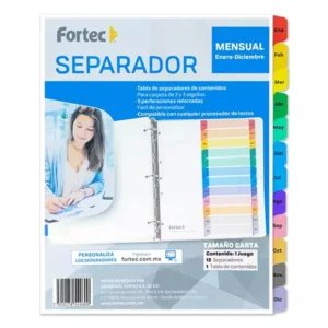 Separador con índice Fortec carta ceja de colores mensual Ene-Dic