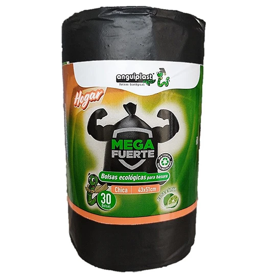 Rollo de bolsas ecológicas para basura Mega Fuerte de la marca Anguiplast, (43x51 cm) 30 pz y aroma a limón.