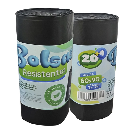 Rollo de bolsas resistentes negras 60x90 biodegradables