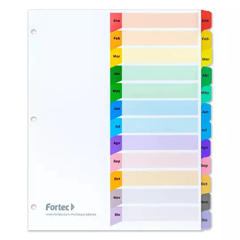 Separador con índice Fortec carta ceja de colores mensual Ene-Dic - Imagen 2